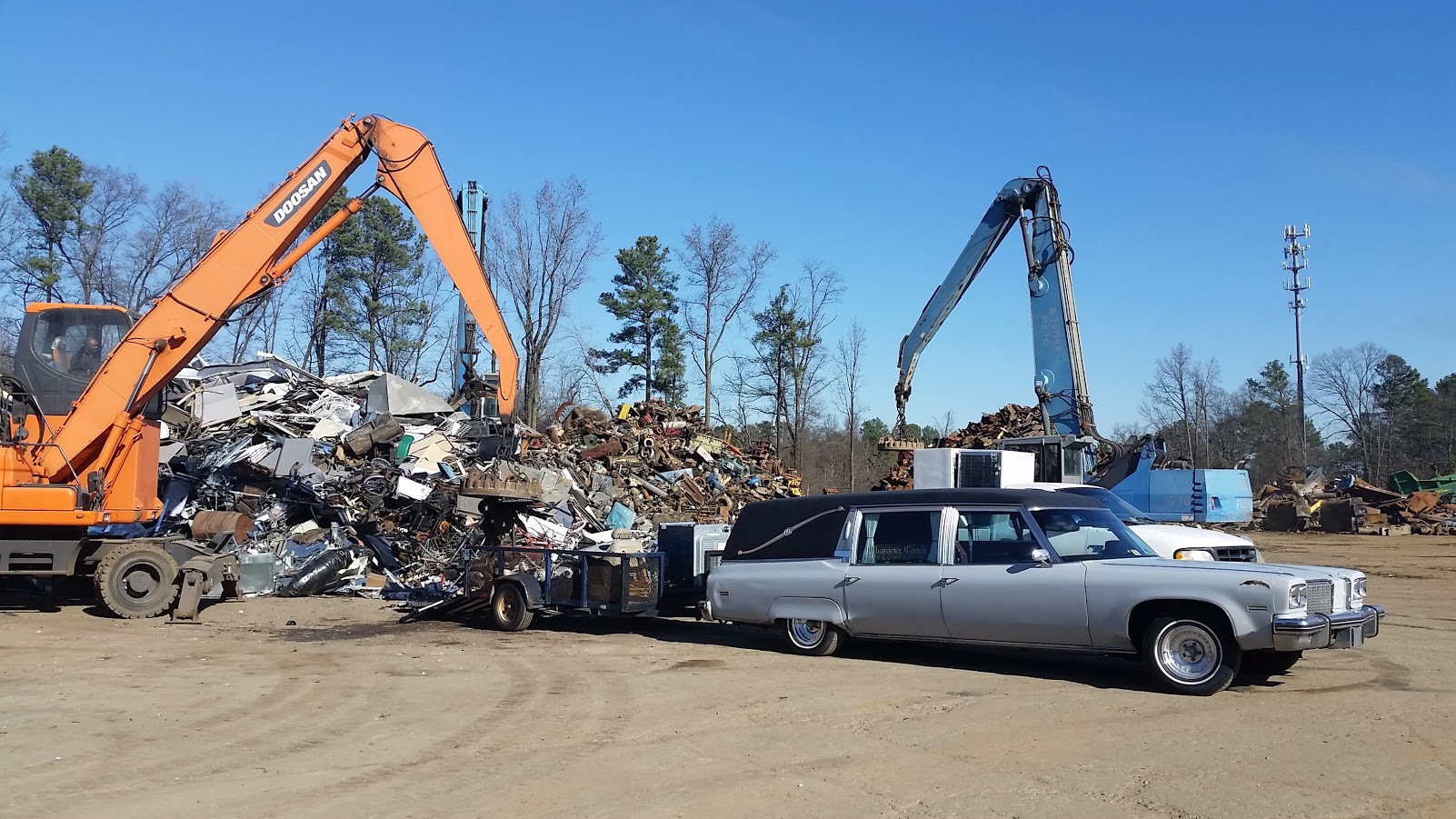 hearse at the junk yard