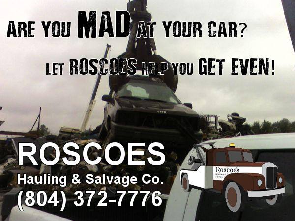 Get cash for junk cars from Roscoe's in Richmond, VA